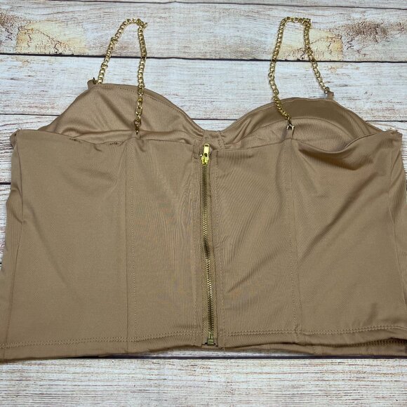 Julia Love By J Tan Nude Bustier Crop Top XL Gold Chain Straps Corset Style - Picture 4 of 11